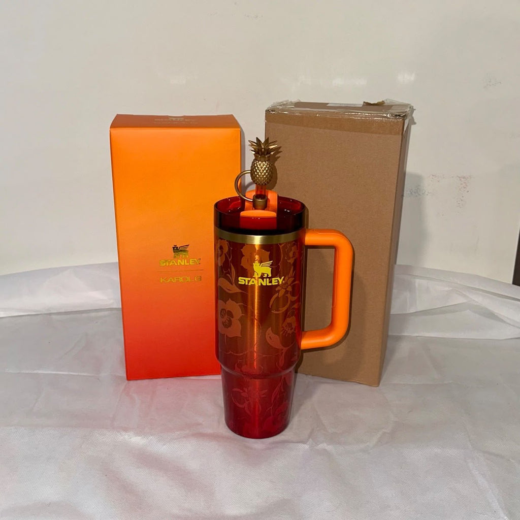 Stanley x Karl Lagerfeld Limited Edition Quencher H2.0 Tumbler – 40 oz Pineapple Charm, Red/Orange Gradient